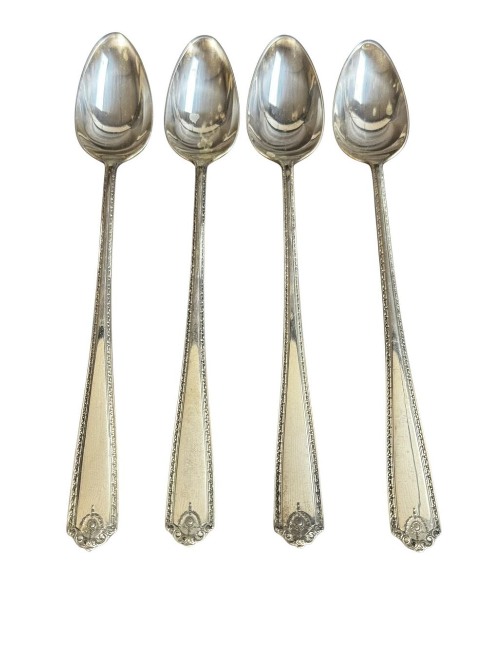 4) Vintage 1940s Sterling Silver Lady Hilton By Westmorland Long Iced Tea Spoons
